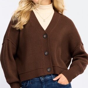 RD Style Chocolate Brown V-Neck Button Cardigan Sweater